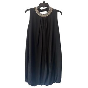 Chic Black Halter Dress with Embellished Collar